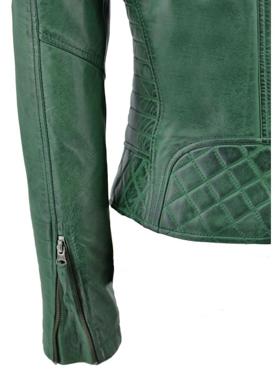 Δερμάτινο Γυναικείο Biker Jacket Πράσινο