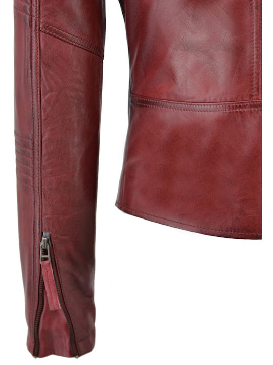 Δερμάτινο Γυναικείο Biker Jacket Κόκκινο