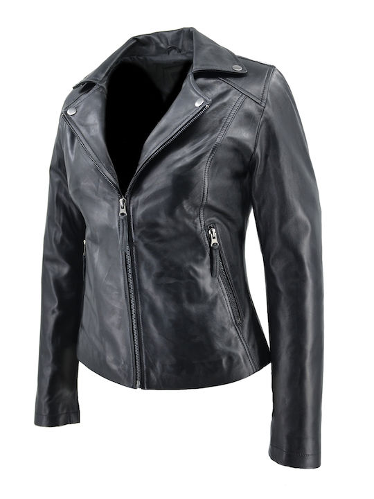 Δερμάτινο Γυναικείο Biker Jacket Μαύρο