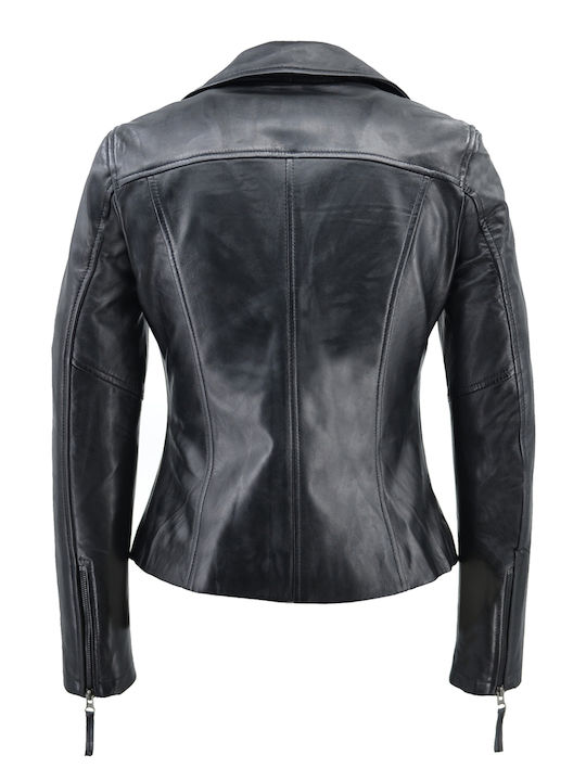 Δερμάτινο Γυναικείο Biker Jacket Μαύρο