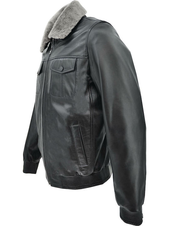 Δερμάτινα 100 Men's Winter Leather Jacket Black