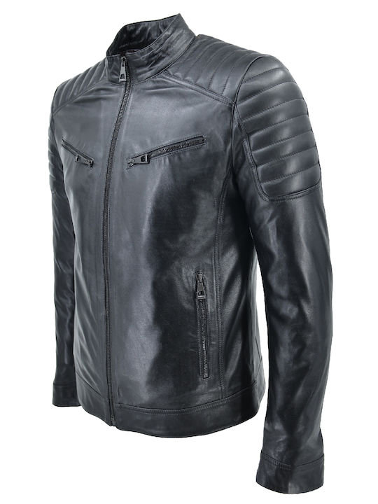 Δερμάτινα 100 Men's Winter Leather Biker Jacket Black