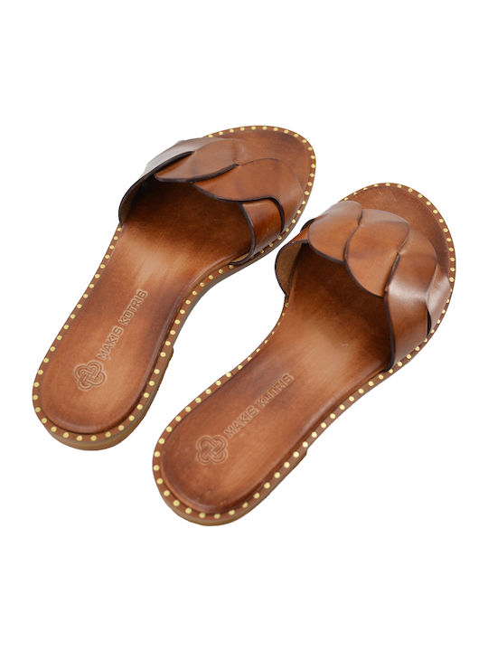 Leder Flache Sandalen für Damen in Tabac Braun Farbe