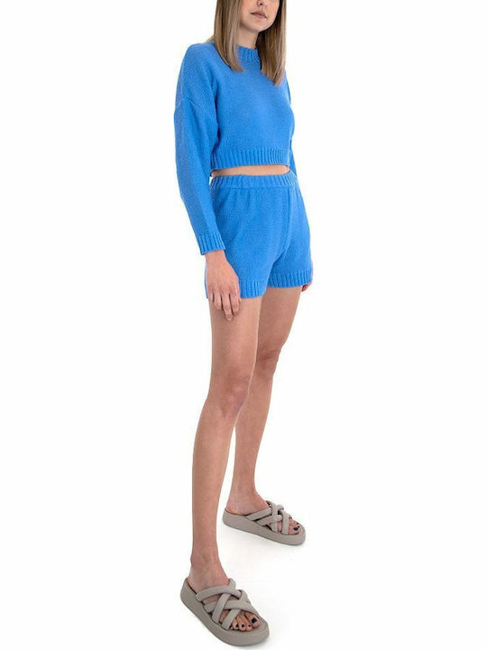 Set de femei cu Talie înaltă Pantaloni scurți Albastru