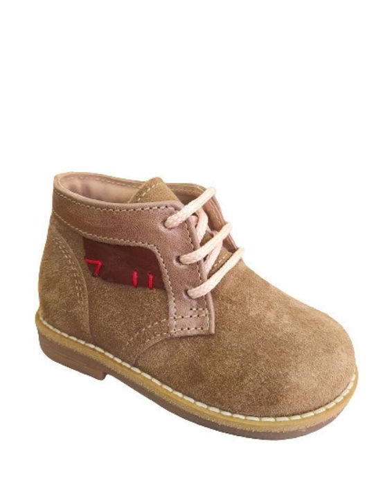 Aby Kids Suede Anatomic Boots with Lace Beige