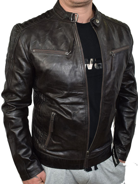 Leatherland Men's Leather Biker Jacket Brown