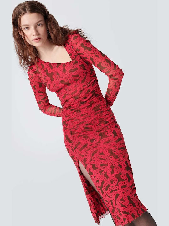 Rochie Midi Cu Deschizătură Roșie