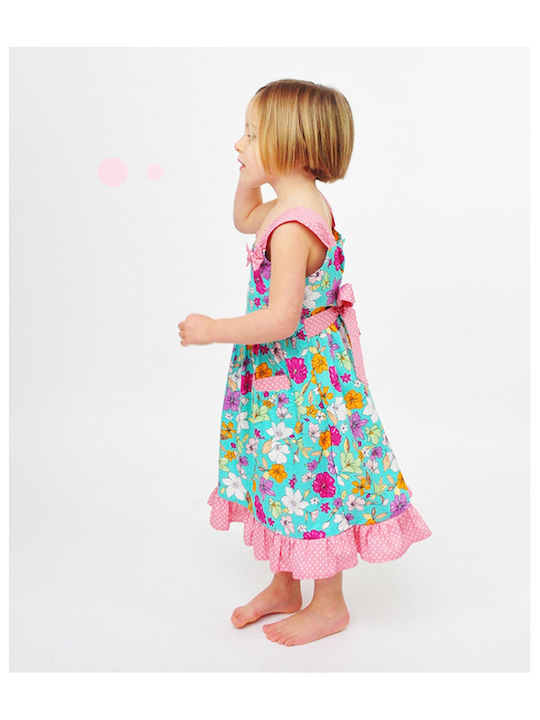 Kinderkleid Ärmellos Blumen Türkis