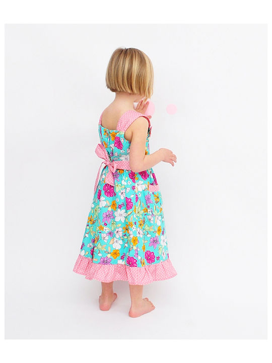 Kinderkleid Ärmellos Blumen Türkis