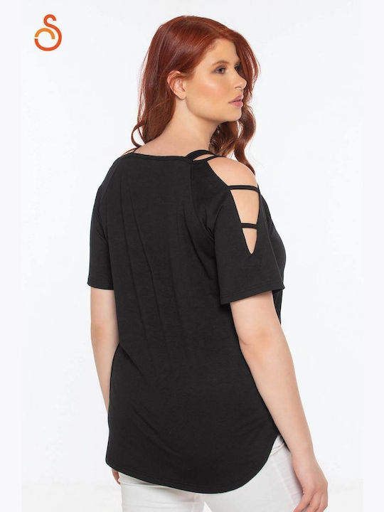 Silky Collection Women's Summer Blouse Off-Shoulder Short Sleeve Black