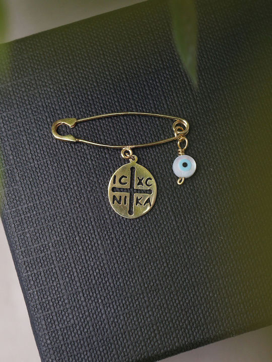 Kiriakos Gofas Child Safety Pin made of Gold 9K with Constantinato