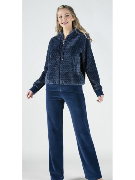 Relax Lingerie Winter Women's Pyjama Set Velvet Navy Blue