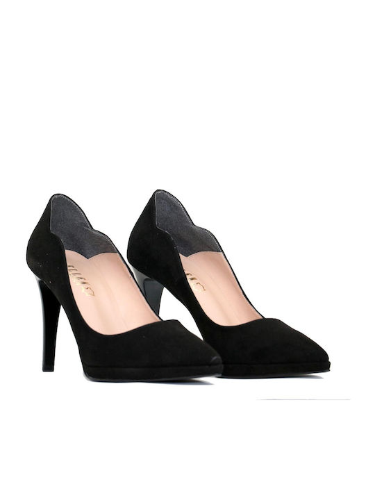 Ellen Suede Pointed Toe Stiletto Black High Heels