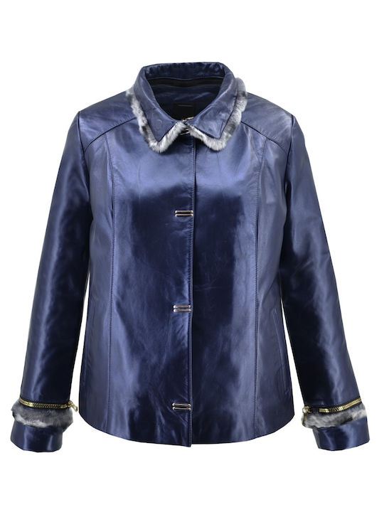 Δερμάτινα 100 Women's Leather Blazer Blue