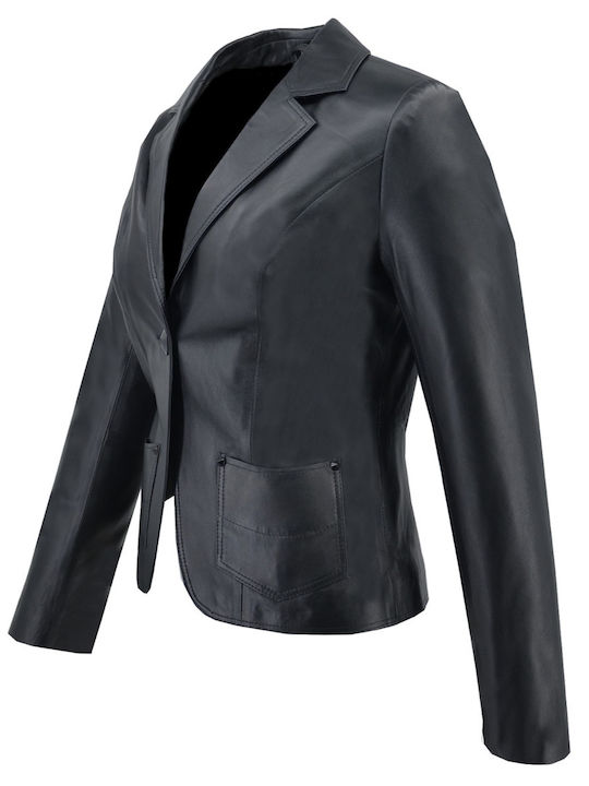 Δερμάτινα 100 Women's Leather Waisted Blazer Black