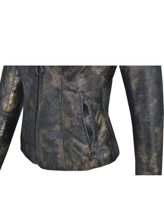 Piele Jachetă de femei Biker Jacket Auriu