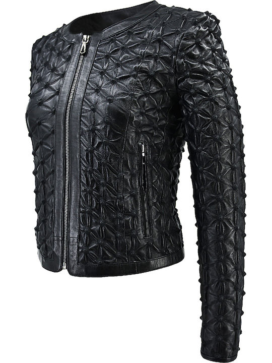 Δερμάτινα 100 Δερμάτινο Γυναικείο Biker Jacket Μαύρο