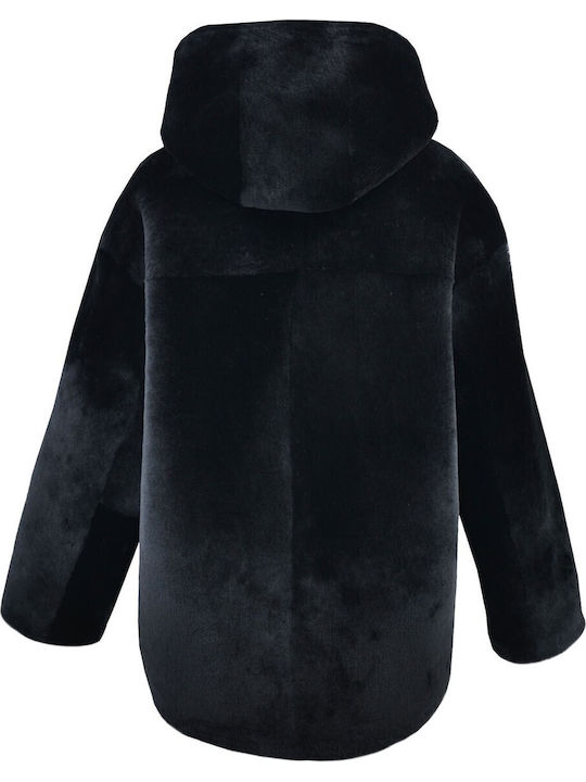 Women's Short Lifestyle Jacket Double Sided for Winter with Hood Black