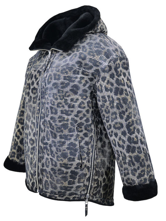 Women's Short Lifestyle Jacket Double Sided for Winter with Hood Black