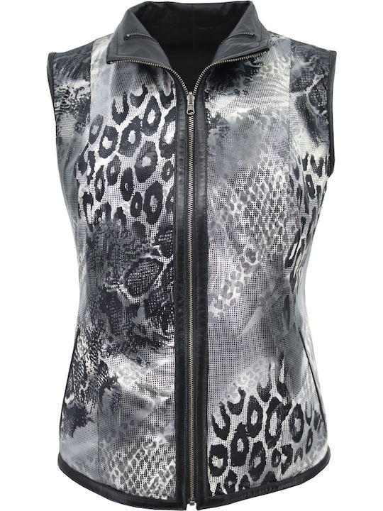 Women's Short Lifestyle Leather Jacket for Spring or Autumn Black