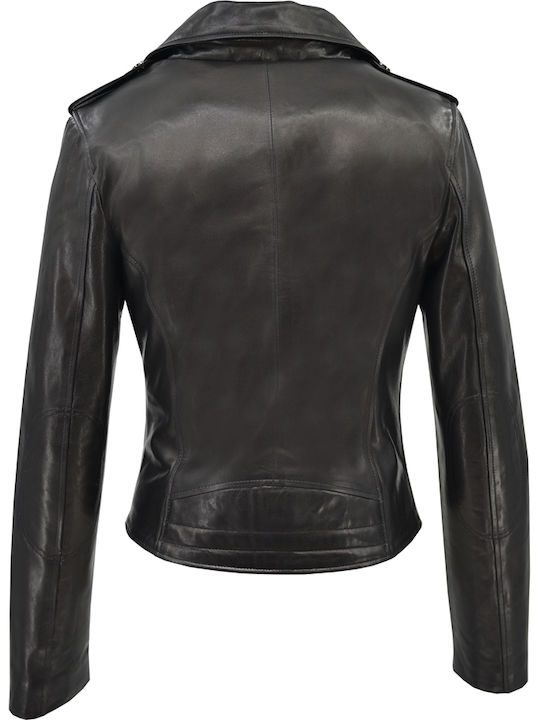 Δερμάτινο Γυναικείο Biker Jacket Μαύρο