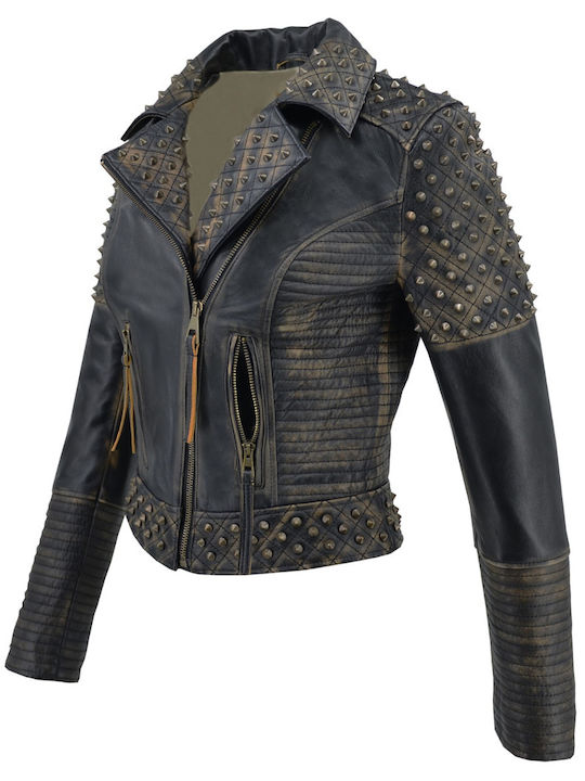 Δερμάτινο Γυναικείο Biker Jacket Μαύρο
