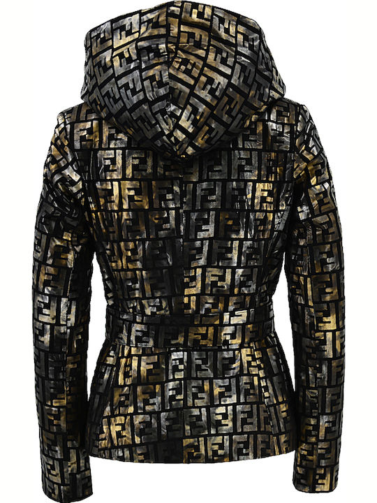 Δερμάτινο Γυναικείο Biker Jacket Χρυσό