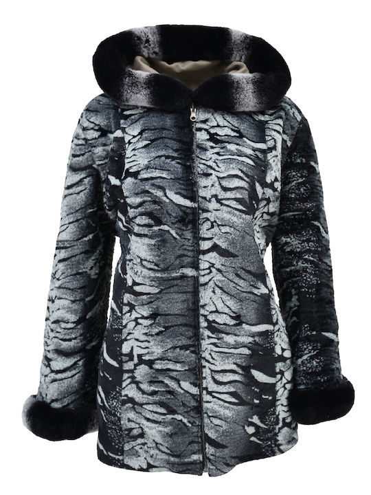 Δερμάτινα 100 Women's Long Lifestyle Leather Jacket for Winter with Hood Beige