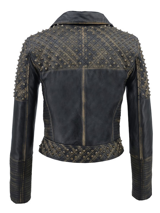 Δερμάτινο Γυναικείο Biker Jacket Μαύρο