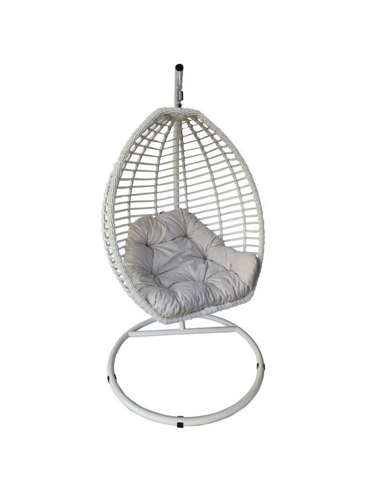 Rattan Swing Nest with Stand White L116xW116xH198cm
