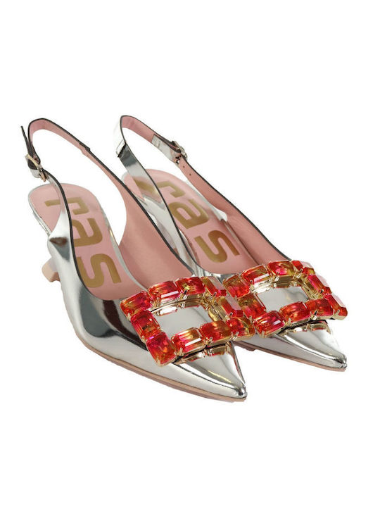 Leather Silver Medium Heels