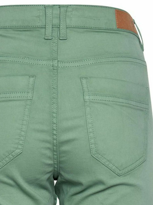 Fransa Damen Hoch tailliert Baumwolle Capri Hose in Schlanker Passform Grün