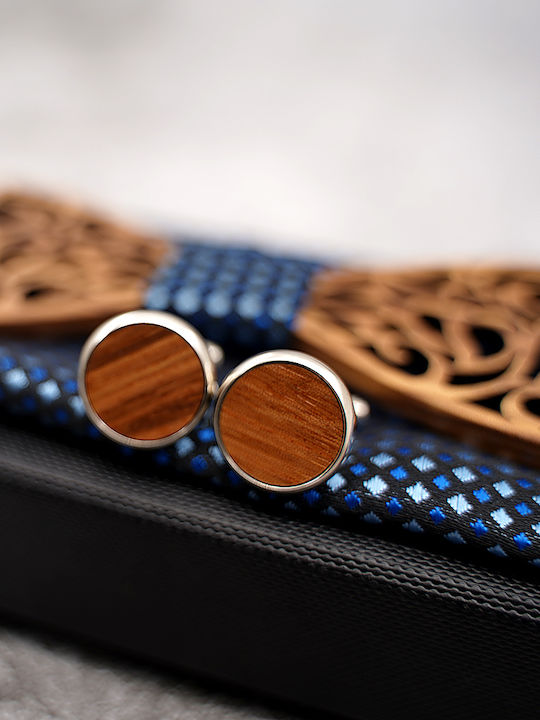 Legend Accessories Wooden Bow Tie Set with Cufflinks and Pochette Navy Blue