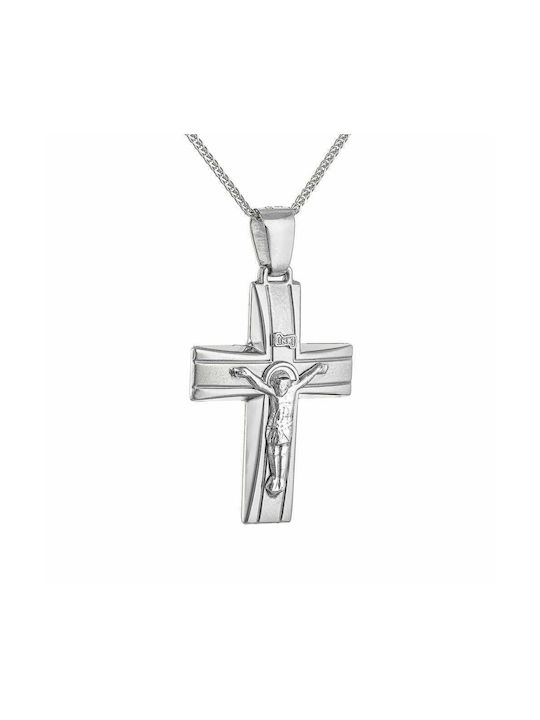 Ioannis Kosmima Men's White Gold Cross 14K Double Sided with Chain