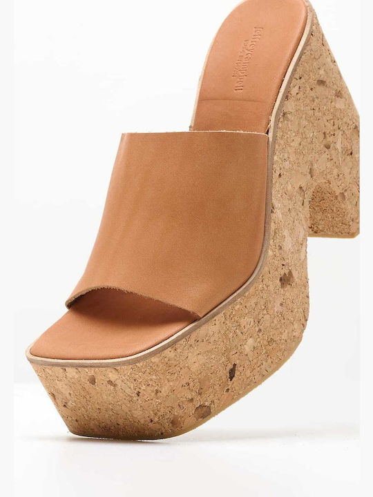 Jeffrey Campbell Chunky Heel Leather Mules Tabac Brown