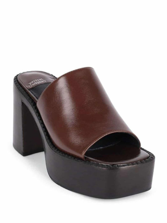 Jeffrey Campbell Кожени Мули с Chunky Low Ток в Brown Цвят