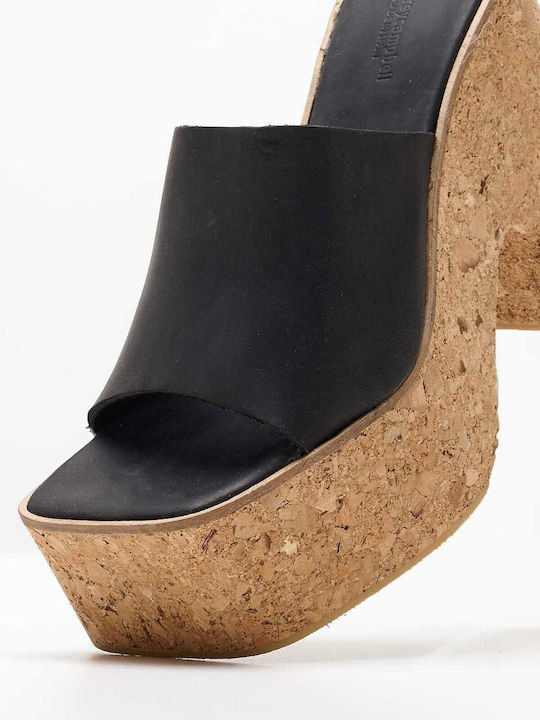 Jeffrey Campbell Leder Mules mit Chunky Hoch Absatz in Schwarz Farbe