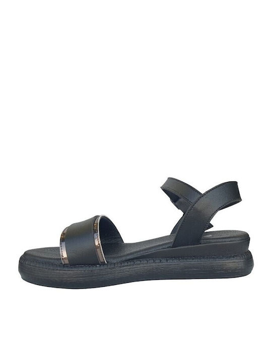 Flache Sandalen für Damen mit Riemen in Schwarz Farbe