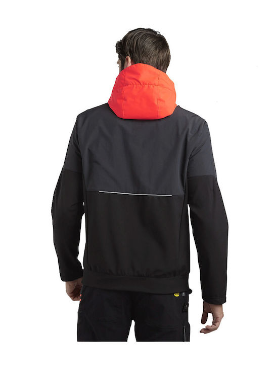 Utility Diadora Work Jacket Reflective Softshell with Detachable Hood Black