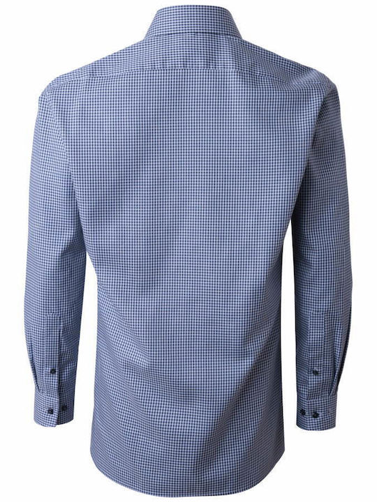 Olymp Men's Shirt Long Sleeve Cotton Checked Light Blue