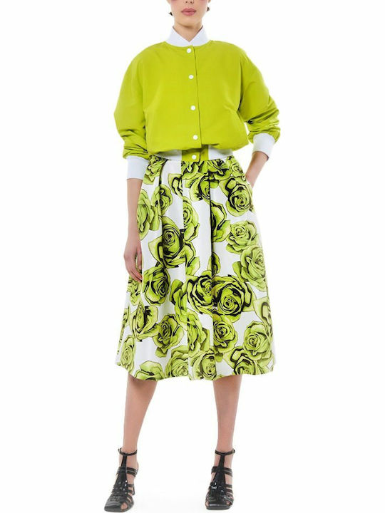 Ψηλόμεση Midi Φούστα Floral Λευκή