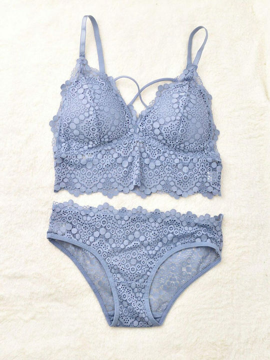 Potre Δαντελένιο Σετ Εσωρούχων Bralette με Slip Γαλάζιο