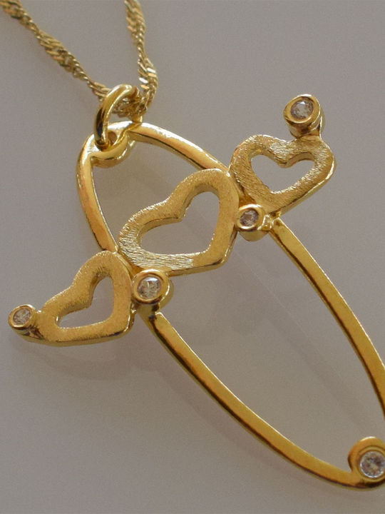 Bizoutaki Kreuz aus Rosé Vergoldetem Silber mit Kette
