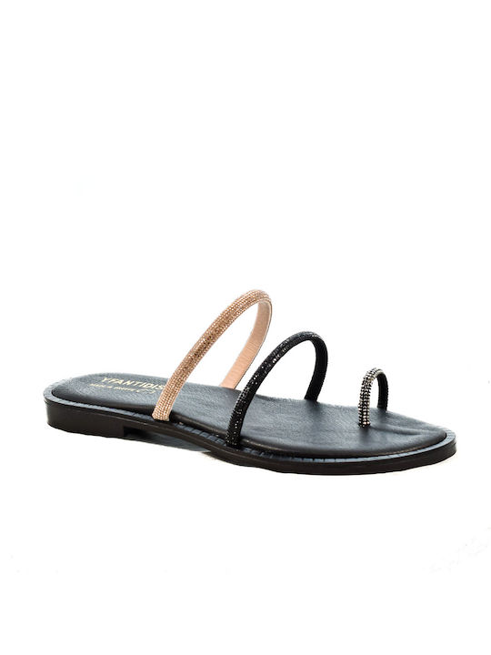 Yfantidis Women's Flat Sandals in Black Color