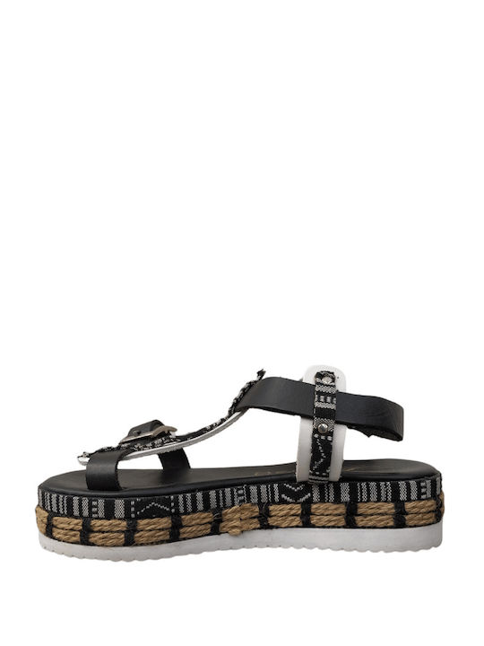 Kiamos Damen Flache Sandalen Flatforms in Schwarz Farbe