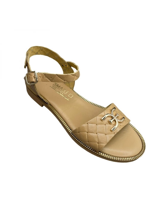 Smart Steps Leather Women's Flat Sandals in Beige Color