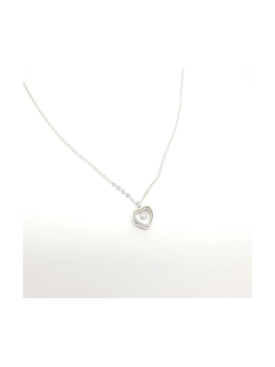 Mentzos Necklace with design Heart from Silver with Zircon