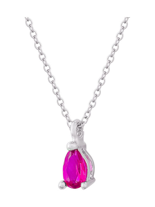 Kiriakos Gofas Necklace from White Gold 9K Fuchsia