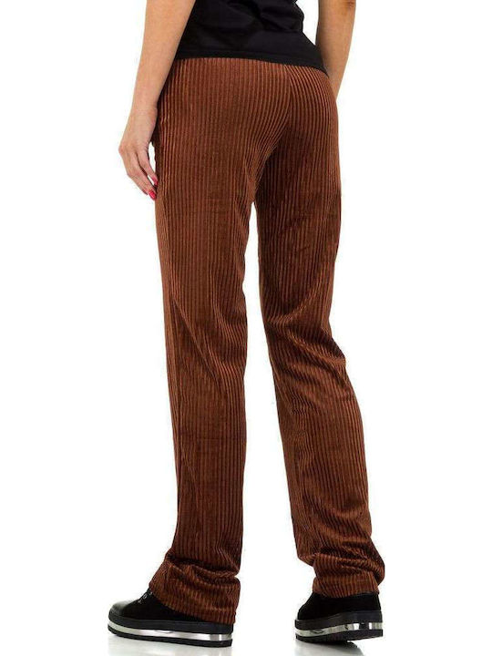 Damen Stoff Hose Gestreift Braun