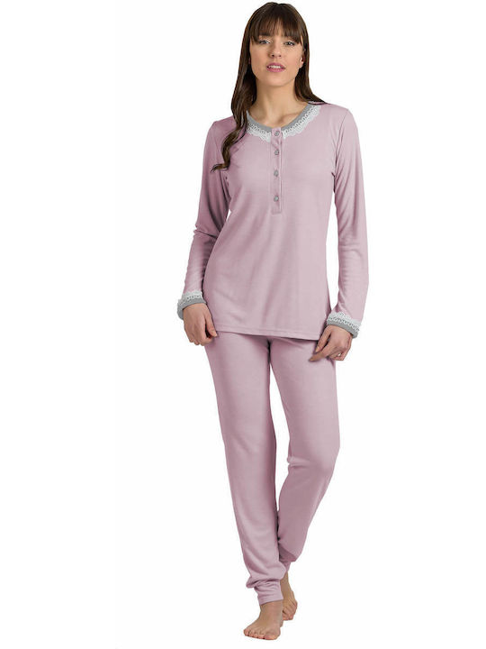 Jeannette Lingerie Winter Damen Pyjama-Set Baumwolle Rosa